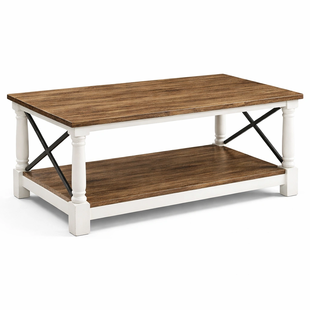 Mesa de centro rectangular con estante inferior y estructura reforzada-cozanoe